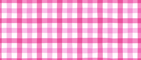 Seamless pink vichy plaid with hand‑drawn doodle check texture, soft tartan checker pattern for baby fabric, textile design, packaging and playful Y2K‑inspired prints