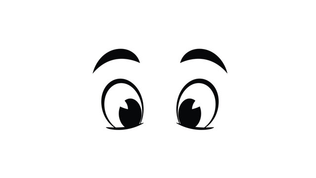 Pair of expressive cartoon eyes with thick eyebrows looking downwards against a plain white background for simple character design elements.