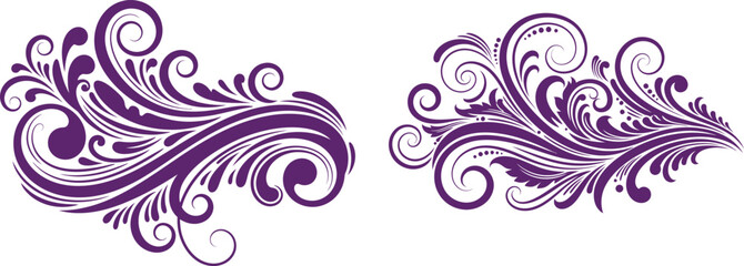 Fototapeta premium Stylized floral swirl vector illustrations depicting elegant flowing patterns, useful for invitations and decorative projects