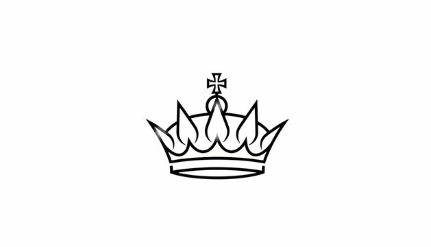 Royal Crown Icon, Minimalist Black and White Line Art, Symbol of Royalty and Power