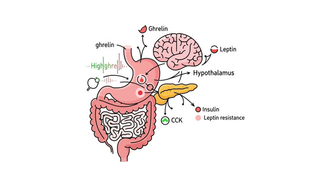 Human digestive system hormones regulating appetite and metabolism