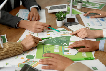 Fototapeta premium Business team working on green energy strategies during office meeting