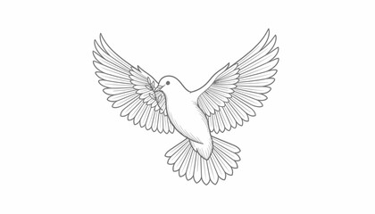 Fototapeta premium Elegant Dove Flying with Open Wings, Symbol of Peace and Freedom, Detailed Line Art Illustration