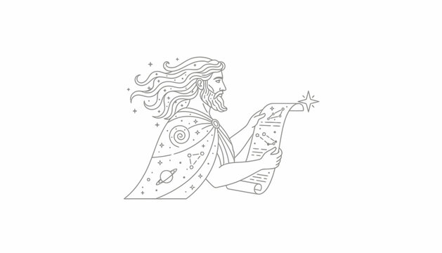 Celestial Man Reading Constellation Map, Astrology, Cosmos, Universe, Star Chart