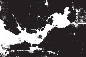 Heavy grunge wall texture, peeling paint effect represented in black and white vector background.