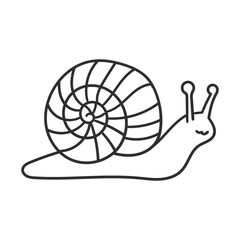 A black line drawing of a snail with a large shell on its back © Vooglo.com