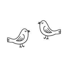 Obraz premium Two cute cartoon birds standing on ground in black outline