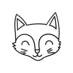 A black line drawing of a smiling cat face with closed eyes