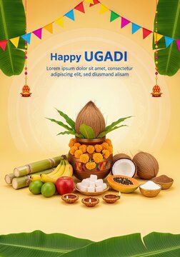 Happy Ugadi Greeting Card Traditional Indian Festival Elements