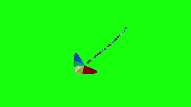 A Bright Kite with a Long Tail of Silk Ribbons Flies in a Light Wind Kite Flying in Sky Kite Festival Green Screen Realistic Naturalistic 4K UHD Chroma Key Background
