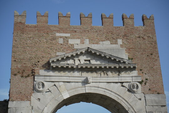 Ancient roman arch of augustus in Rimini, Italy 