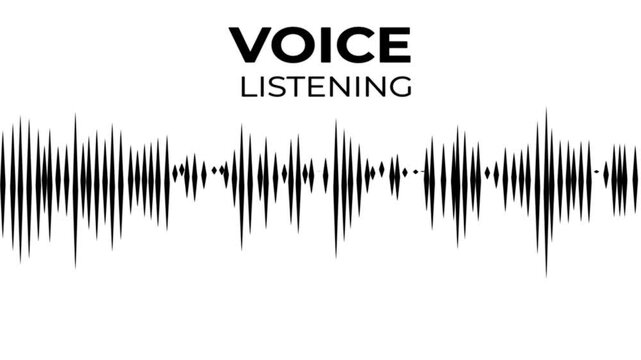Digital voice recognition sound wave assistant hologram and AI speech command listening system communication technology on white background.