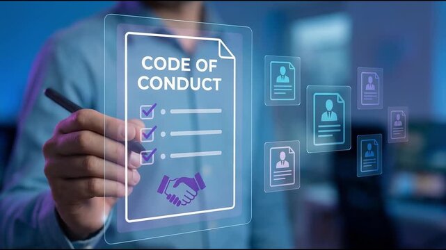 Businessman checking the steps through a virtual online document with a list of checkboxes Concepts of practices and policies, company articles of association Terms and Conditions.