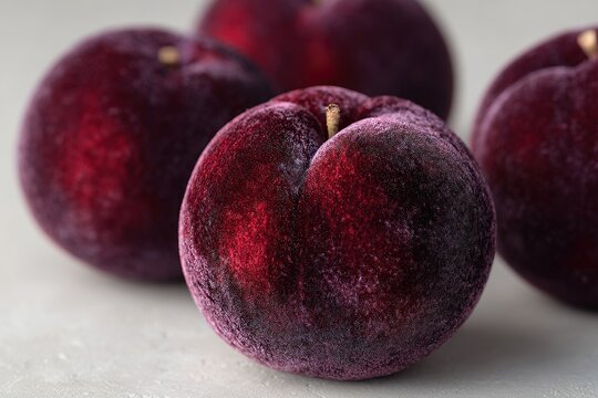 Velvet Apples with Deep Burgundy Skin on Minimal Neutral Background