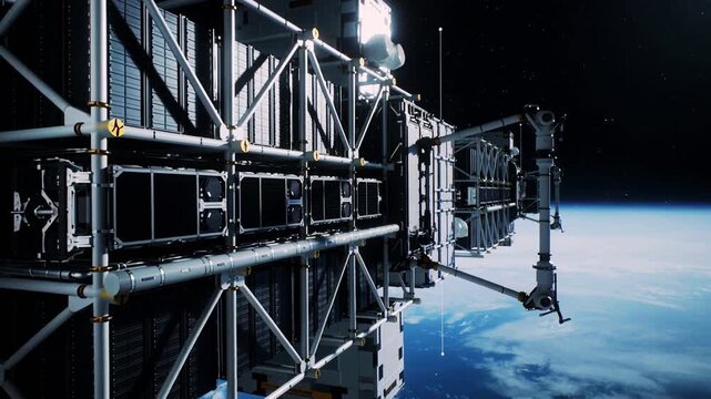 Modular orbital data center hardware blocks orbiting Earth planet surface