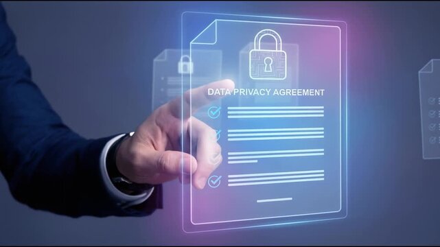 Businessman checking the steps through a virtual online document with a list of checkboxes Concepts of practices and policies, company articles of association Terms and Conditions.