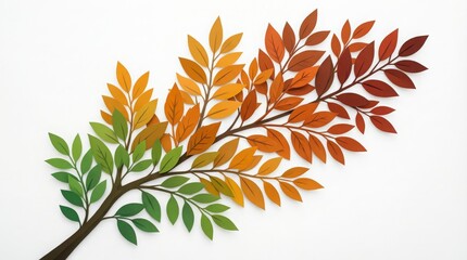 Branch with Gradient Autumn Leaves Showing Seasonal Color Transformation