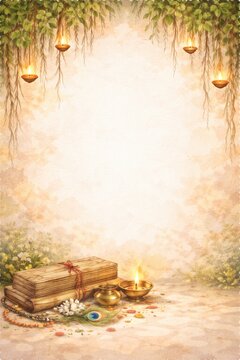 Hindu Wedding or Upanayan Sanskar Invitation Background with Diya