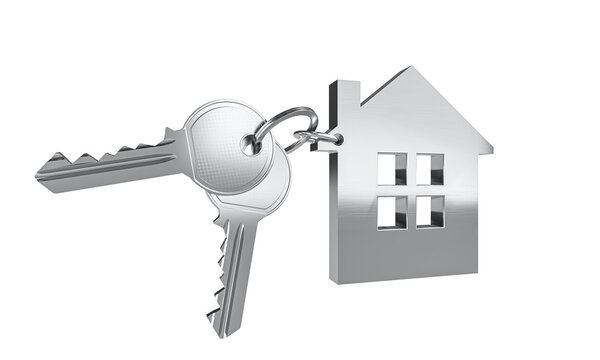 House keys with silver home shape keychain 3d