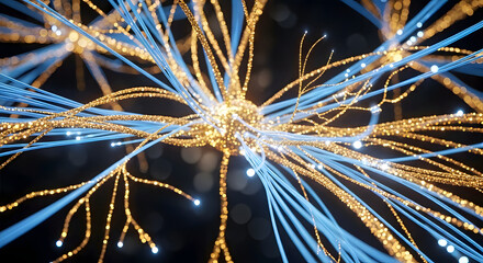 Neural Network: A detailed, close-up shot of a neural network, with glowing synapses and interconnected pathways, illustrating the intricate workings of the human brain. 