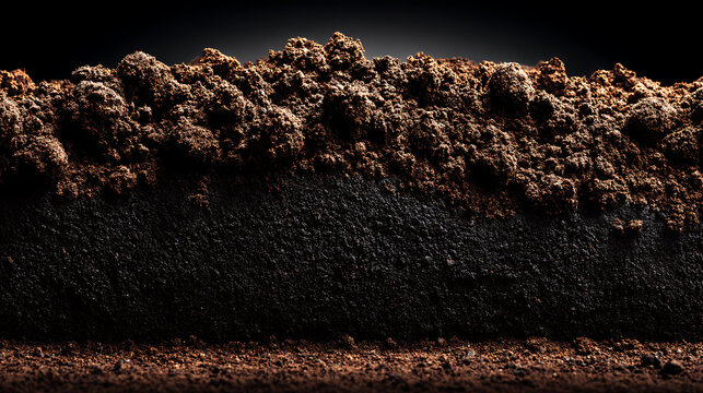 Rich Dark Earth Texture Close-up: Fertile Soil Layers for Gardening and Agriculture Concepts