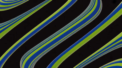 Green and blue curved stripes on black