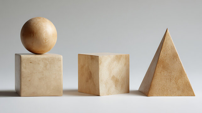 Geometric Forms: Sphere, Cube, and Pyramid, Educational Still Life, Basic Shapes for Learning and Design Concepts