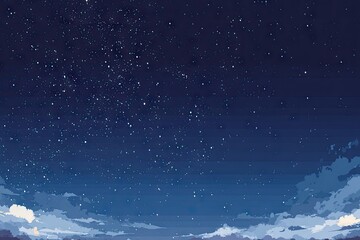 Fototapeta premium Night sky starry landscape illustration with clouds and celestial elements