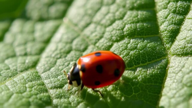 Ladybug on Leaf - A Close-Up View of Natures Beauty.