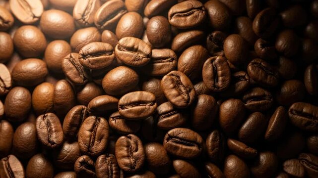 Roasted coffee beans close up detail