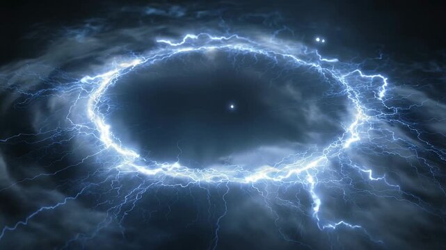 Abstract portal of energy with lightning effects in a dark environment