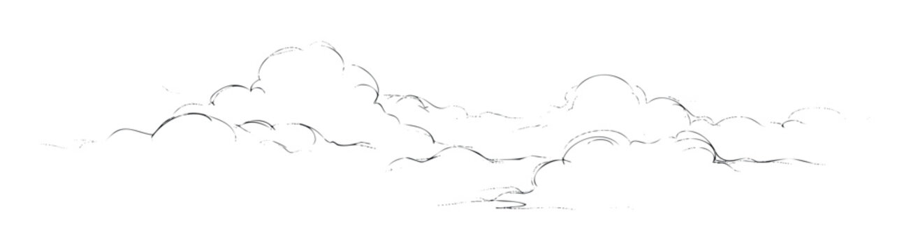 Handdrawn minimalist clouds sketch with subtle dotted textures creating a serene atmospheric effect suitable for graphic overlays digital animations or calm weather scene illustrations.