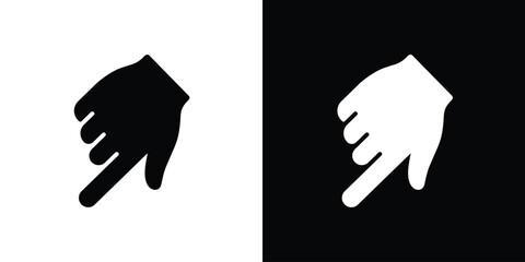 Obraz premium Human hand finger pointing up or clicking. Simple black and white line icons. Touchscreen gesture, direction indicator, or selection symbol for app and website UI design.