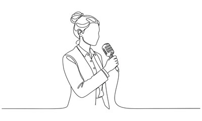Obraz premium One continuous line drawing of Reporter is on duty vector design illustration. Editable stroke. Reporter illustration