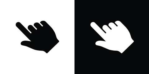 Obraz premium Human hand finger pointing up or clicking. Simple black and white line icons. Touchscreen gesture, direction indicator, or selection symbol for app and website UI design.