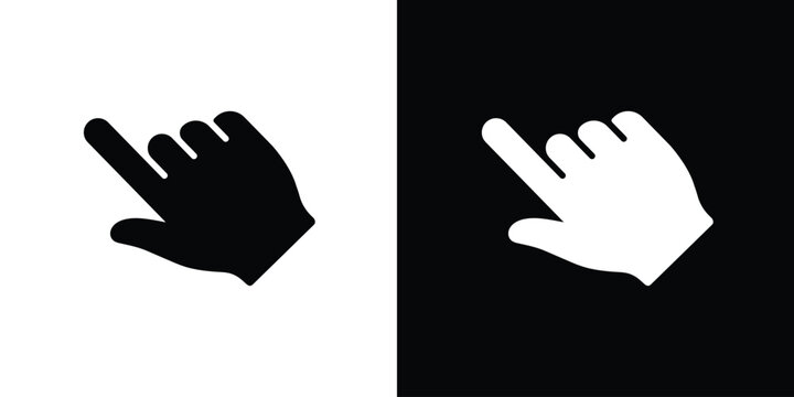 Human hand finger pointing up or clicking. Simple black and white line icons. Touchscreen gesture, direction indicator, or selection symbol for app and website UI design.