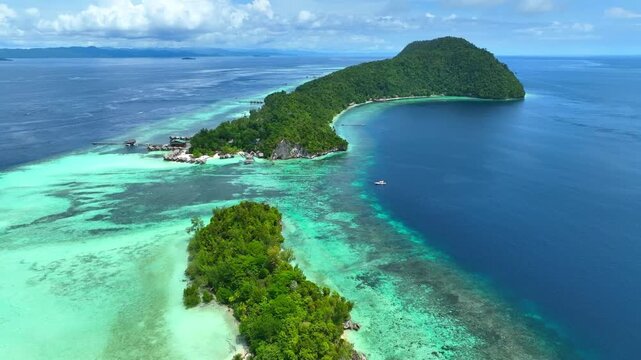 Aerial View of a Tropical Island Paradise at Raja Ampat Islands, Indonesian archipelago, West Papua, Indonesia	