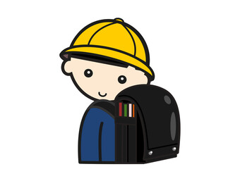 黒いランドセルを背負って黄色い帽子をかぶった小学生の男の子 