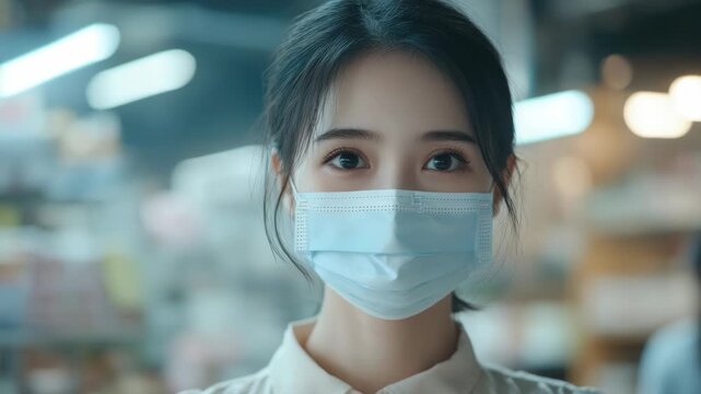 A female healthcare professional wearing a face mask, reflecting hygiene and safety practices within medical environments.