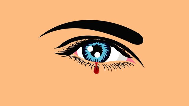 close up of blue eyes crying blood isolated on white background