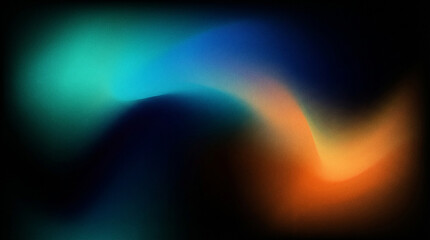 Fototapeta premium Vibrant abstract wave design with blue green and orange gradient colors on a dark background creating a dynamic visual effect
