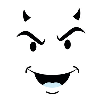 Menacing cartoon face with horns and sinister grin