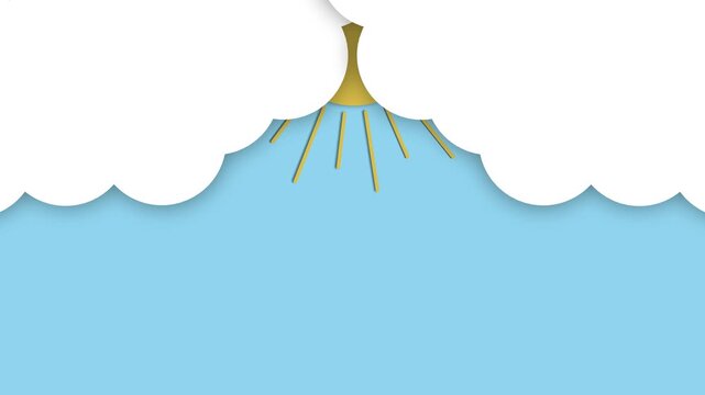 Minimalist cartoon clouds animation over blue sky copy space