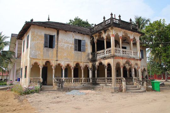 colonial villa in a village (angkor borei) in the takeo province in cambodia 