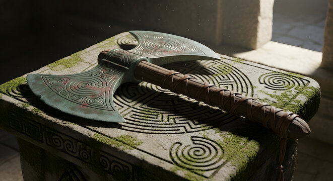 A double-headed axe icon used in historical and spiritual contexts