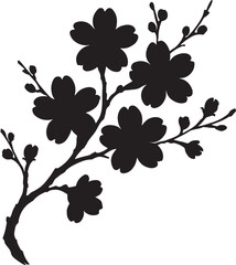  Cherry blossom branch silhouette with blooming flowers © Ajmot
