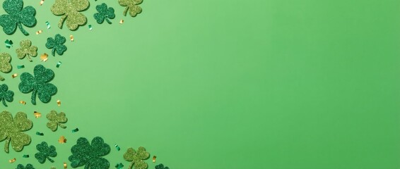 Obraz premium Celebration of st. Patrick's day with green shamrocks studio setting decorative elements festive atmosphere close-up view holiday spirit