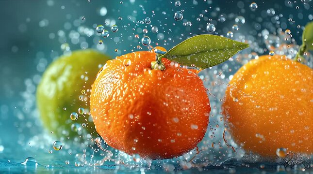 水滴が弾ける柑橘類のみずみずしいクローズアップ