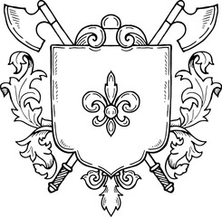 Fleur de lis insignia. Crossed ax shield emblem © ONYXprj