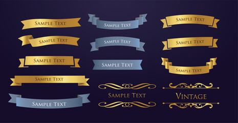 Ribbon decoration design set and antique borders and frames design